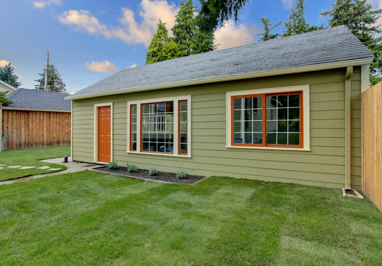 Backyard guest house ADU exterior in Dallas TX