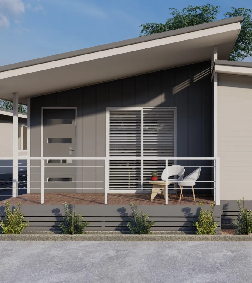 Completed exterior finish of modern detached ADU Dallas Texas