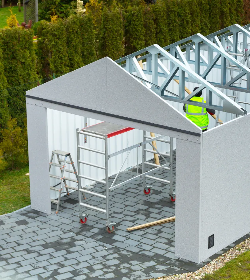 Framing and construction phase of garage ADU conversion Dallas TX