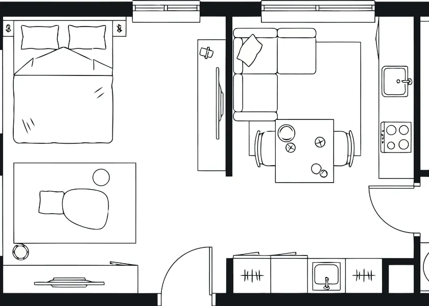 Garage conversion ADU layout and floor plan Dallas
